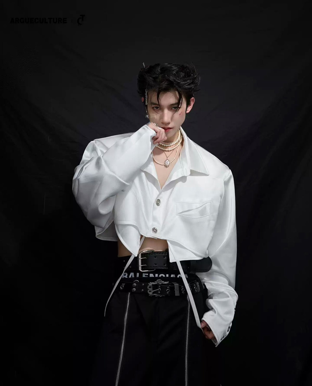 Tie-Detail Cropped Padded-Shoulder Shirt - COPPING THREADS - Argue Culture