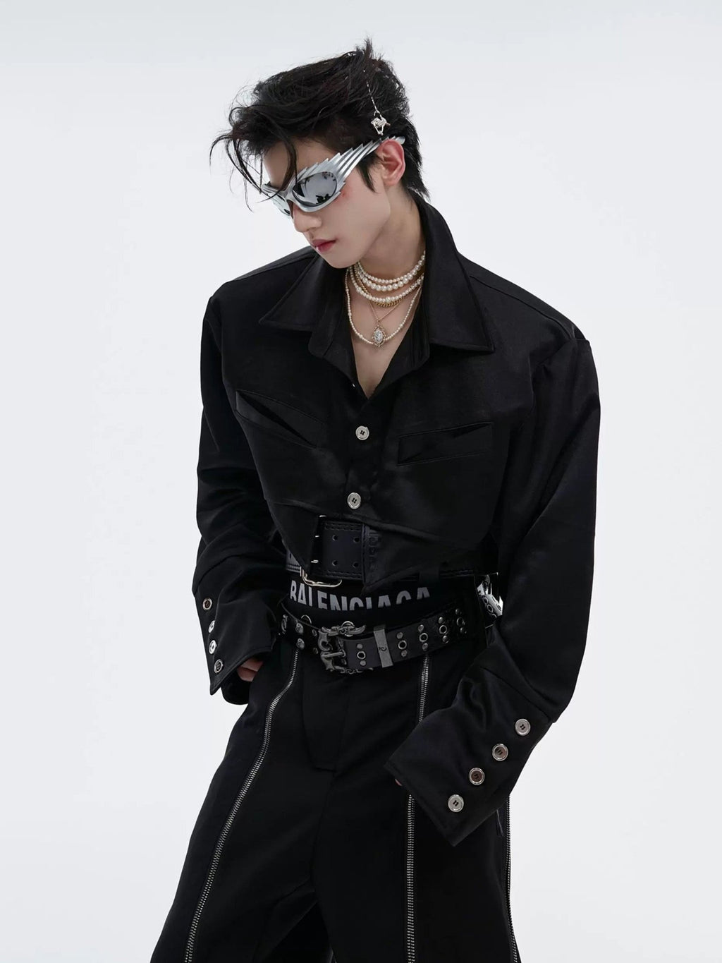Tie-Detail Cropped Padded-Shoulder Shirt - COPPING THREADS - Argue Culture
