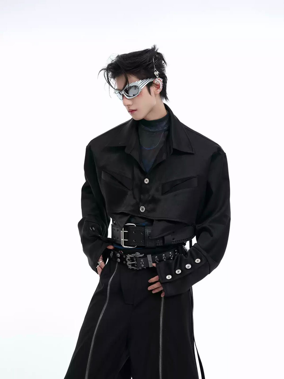 Tie-Detail Cropped Padded-Shoulder Shirt - COPPING THREADS - Argue Culture