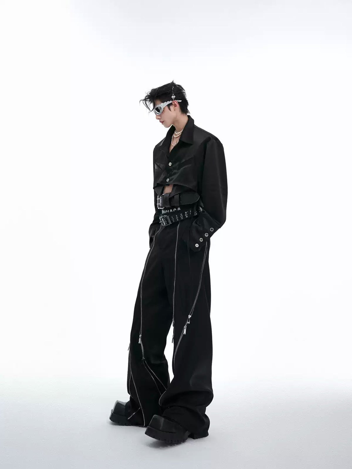 Tie-Detail Cropped Padded-Shoulder Shirt - COPPING THREADS - Argue Culture