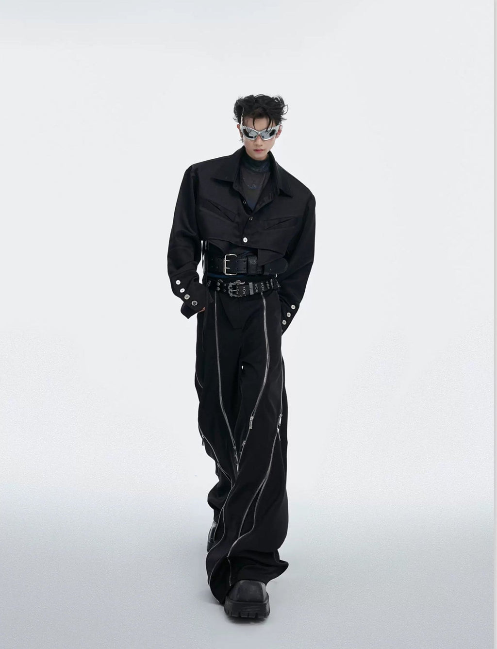 Tie-Detail Cropped Padded-Shoulder Shirt - COPPING THREADS - Argue Culture