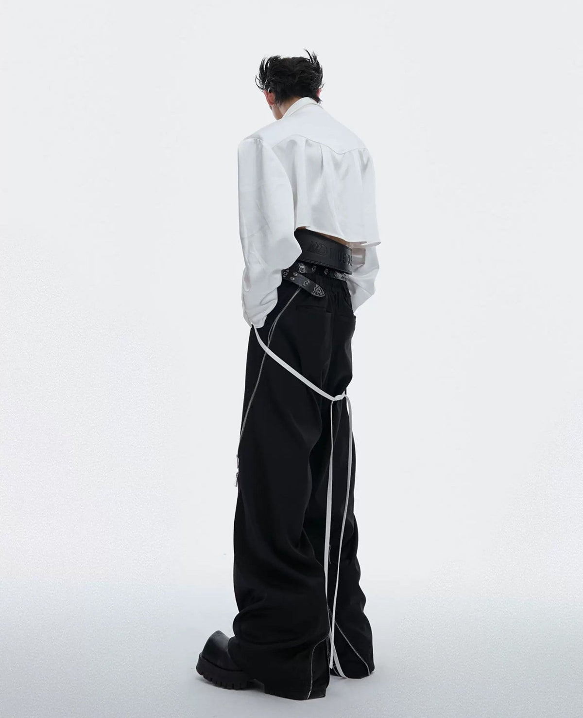 Tie-Detail Cropped Padded-Shoulder Shirt - COPPING THREADS - Argue Culture