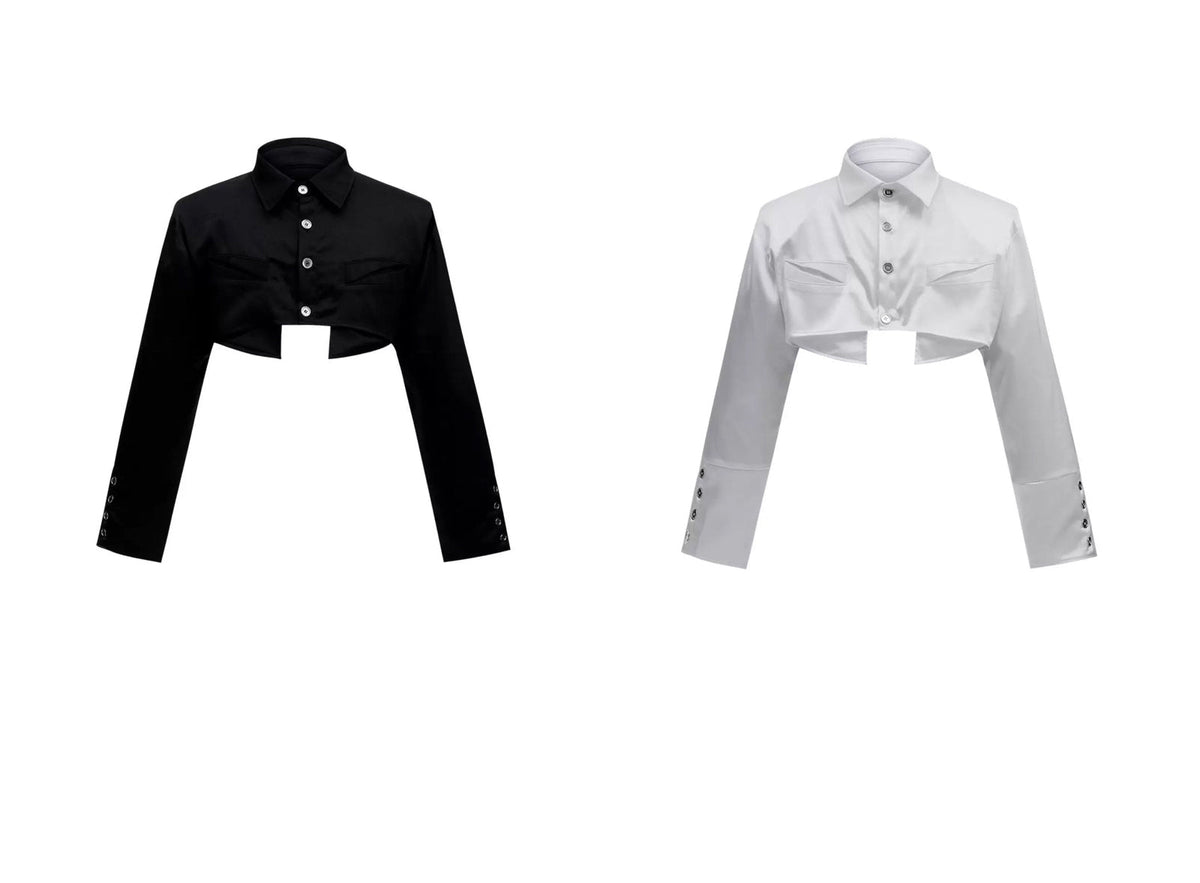 Tie-Detail Cropped Padded-Shoulder Shirt - COPPING THREADS - Argue Culture