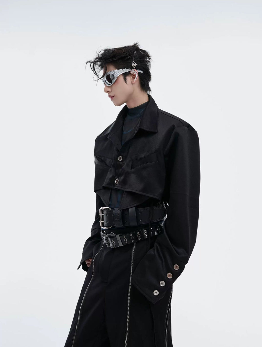 Tie-Detail Cropped Padded-Shoulder Shirt - COPPING THREADS - Argue Culture