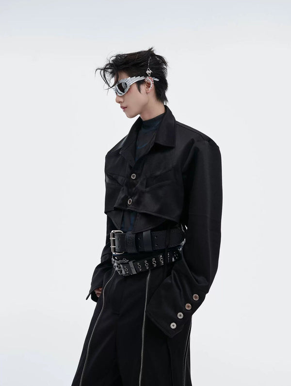 Tie-Detail Cropped Padded-Shoulder Shirt - COPPING THREADS - Argue Culture