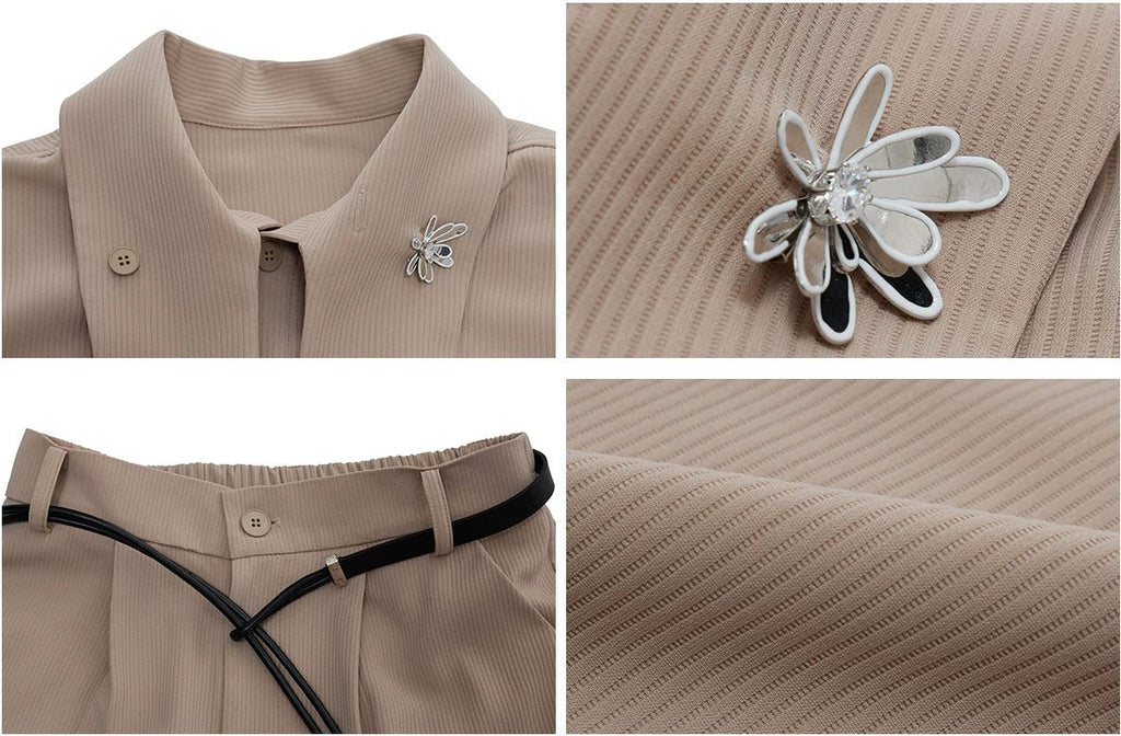 Tie-Neck Padded-Shoulder Shirt and Ribbed Pants Set - COPPING THREADS - Argue Culture