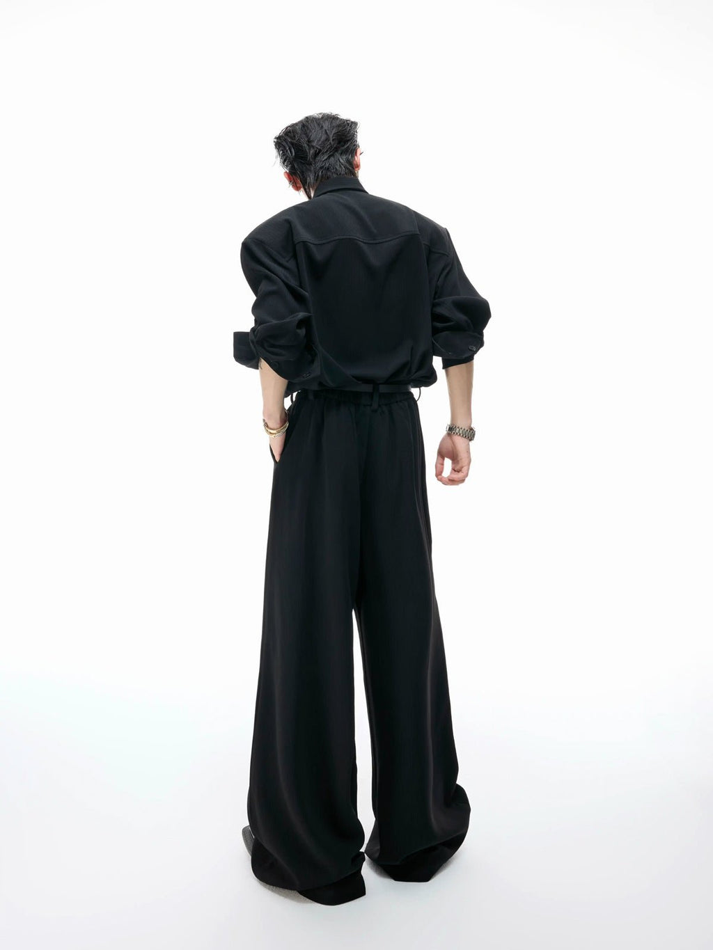 Tie-Neck Padded-Shoulder Shirt and Ribbed Pants Set - COPPING THREADS - Argue Culture