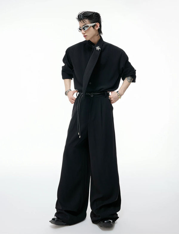 Tie-Neck Padded-Shoulder Shirt and Ribbed Pants Set - COPPING THREADS - Argue Culture