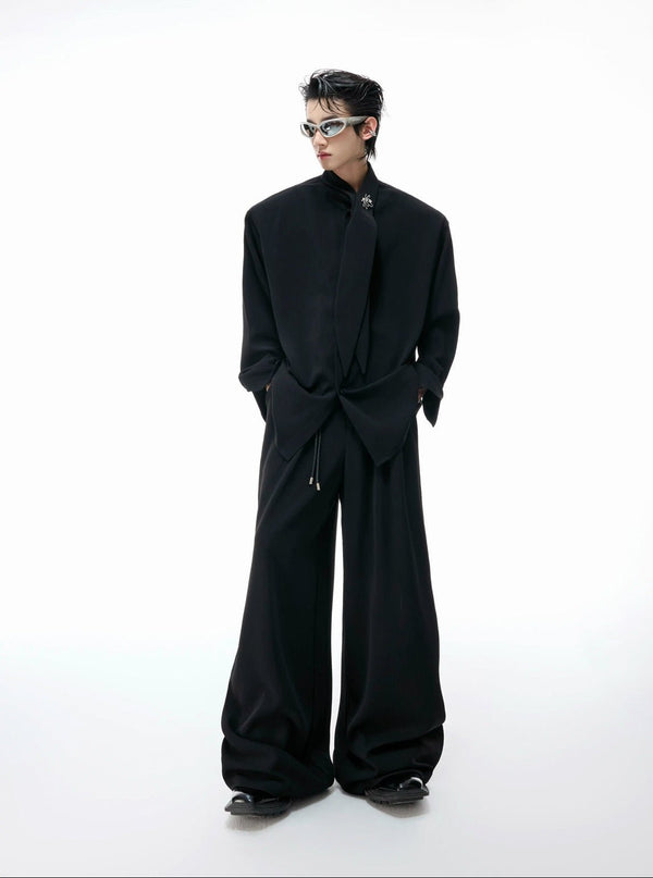 Tie-Neck Padded-Shoulder Shirt and Ribbed Pants Set - COPPING THREADS - Argue Culture