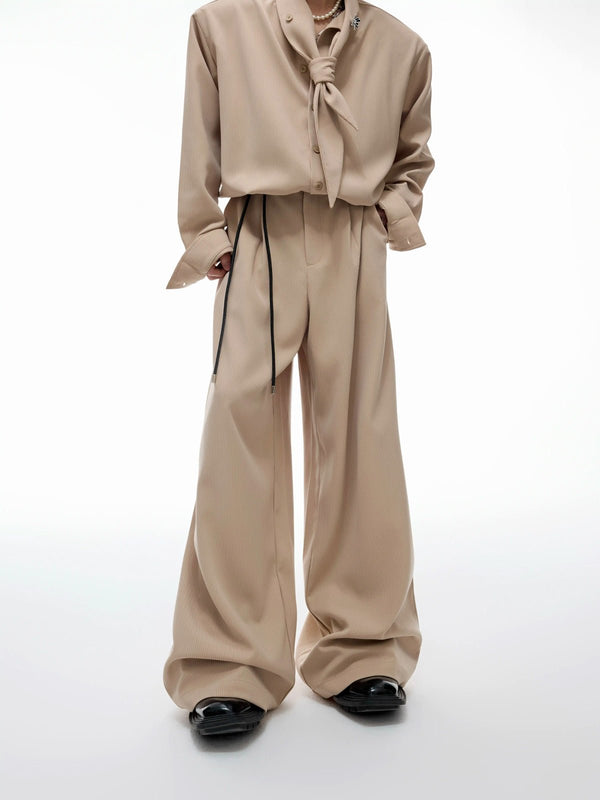 Tie-Neck Padded-Shoulder Shirt and Ribbed Pants Set - COPPING THREADS - Argue Culture