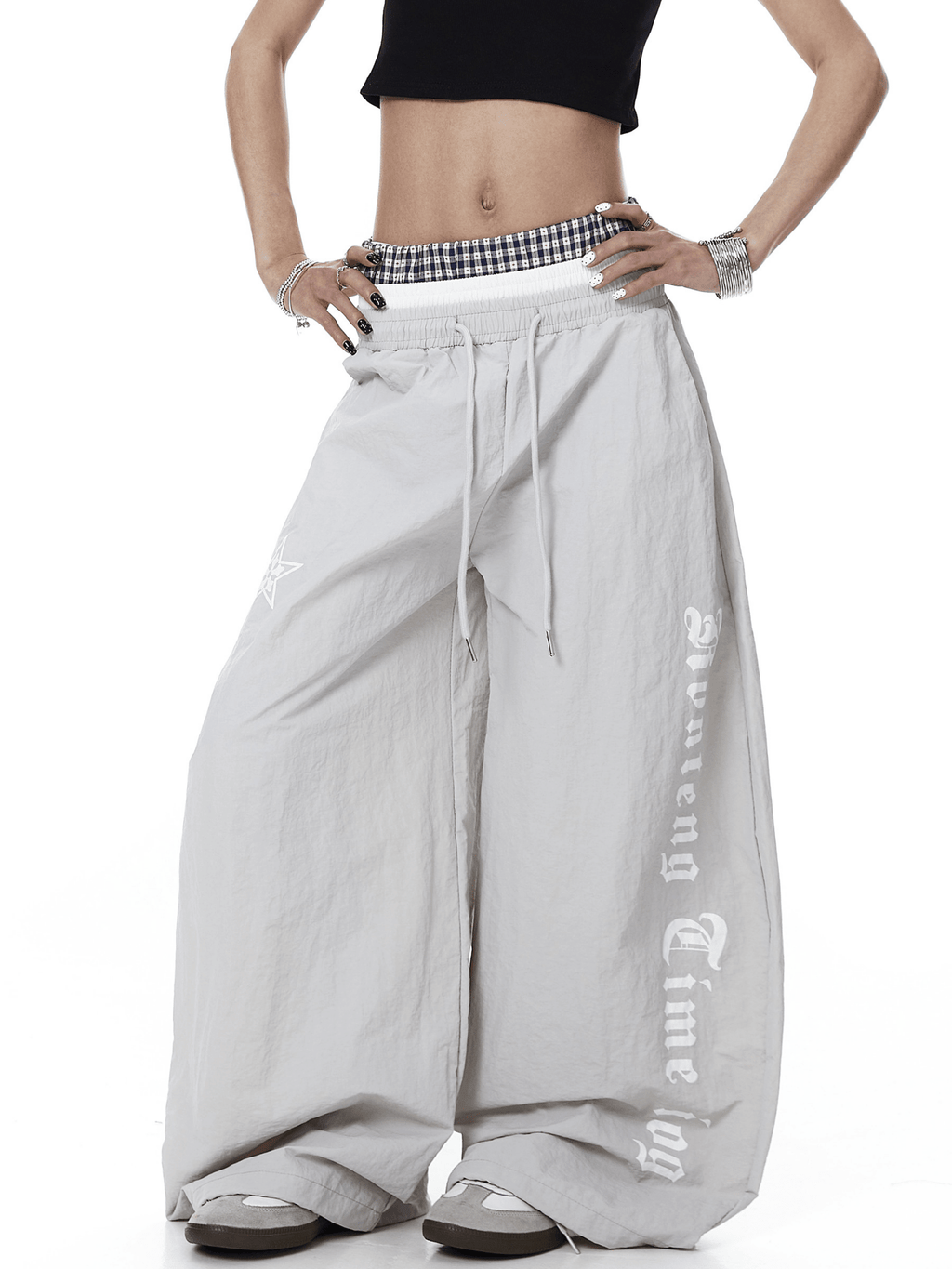 Triple Waistband Letter Print Scythe Parachute Pants - COPPING THREADS - CT Select