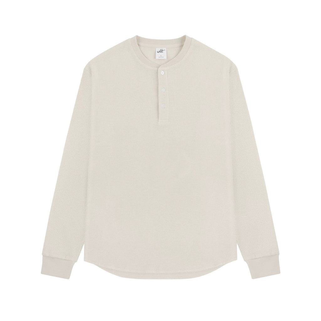 IDLT waffle henley, cream front.