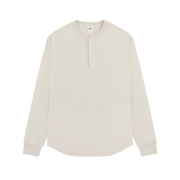 IDLT waffle henley, cream front.