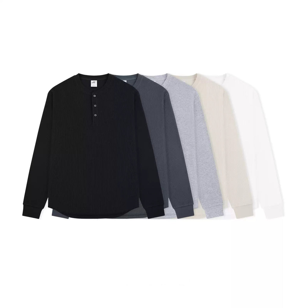 IDLT waffle henley, color lineup.