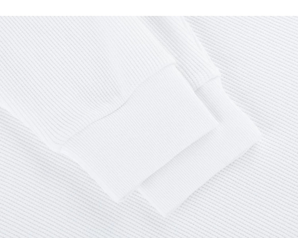 IDLT waffle henley, white cuffs.