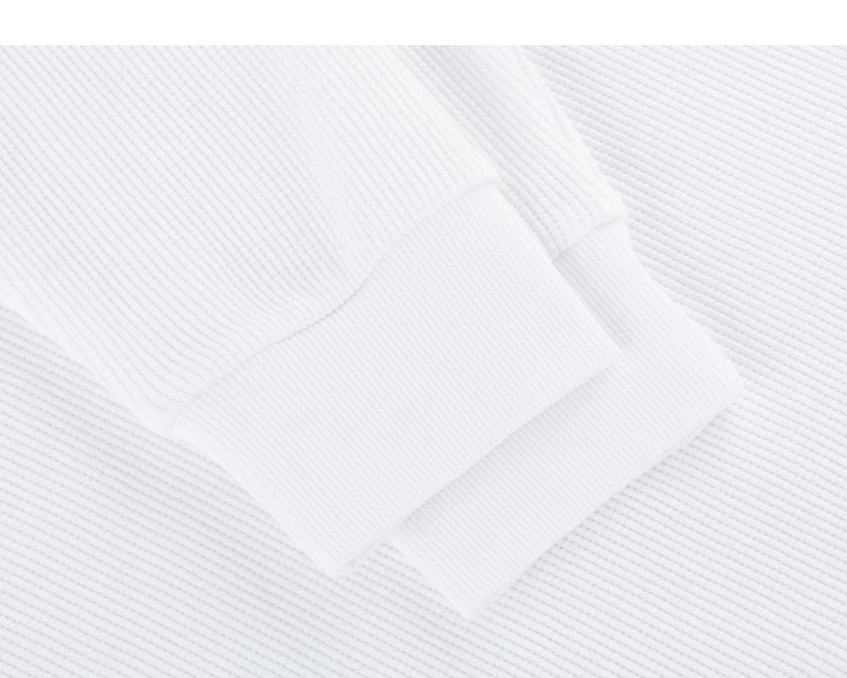 IDLT waffle henley, white cuffs.