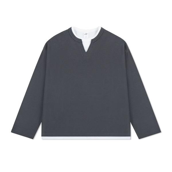IDLT layered look waffle top, dark gray front.