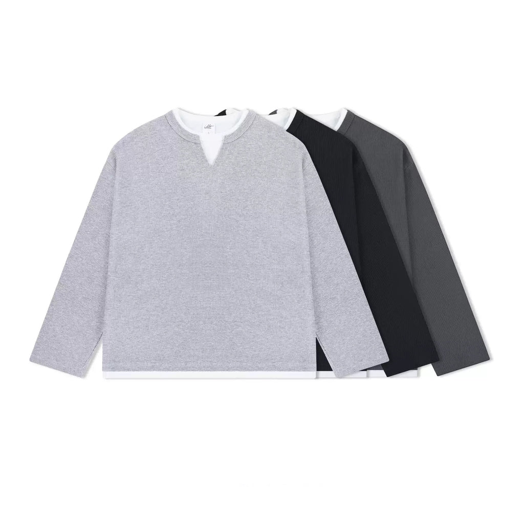 IDLT layered look waffle top, color lineup.