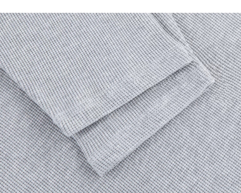 IDLT layered look waffle top, heather gray cuffs.