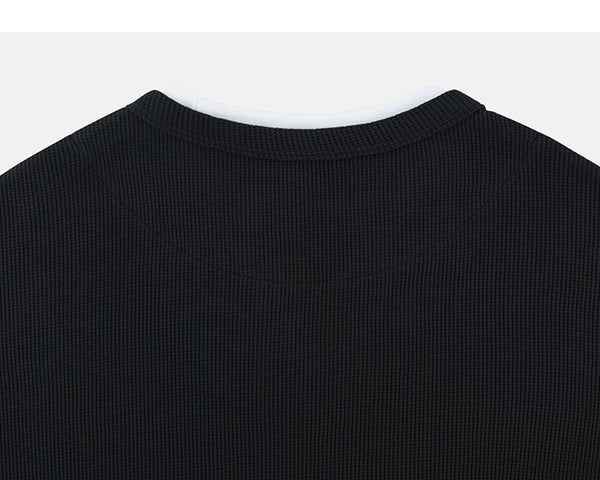 IDLT layered look waffle top, black back neckline.