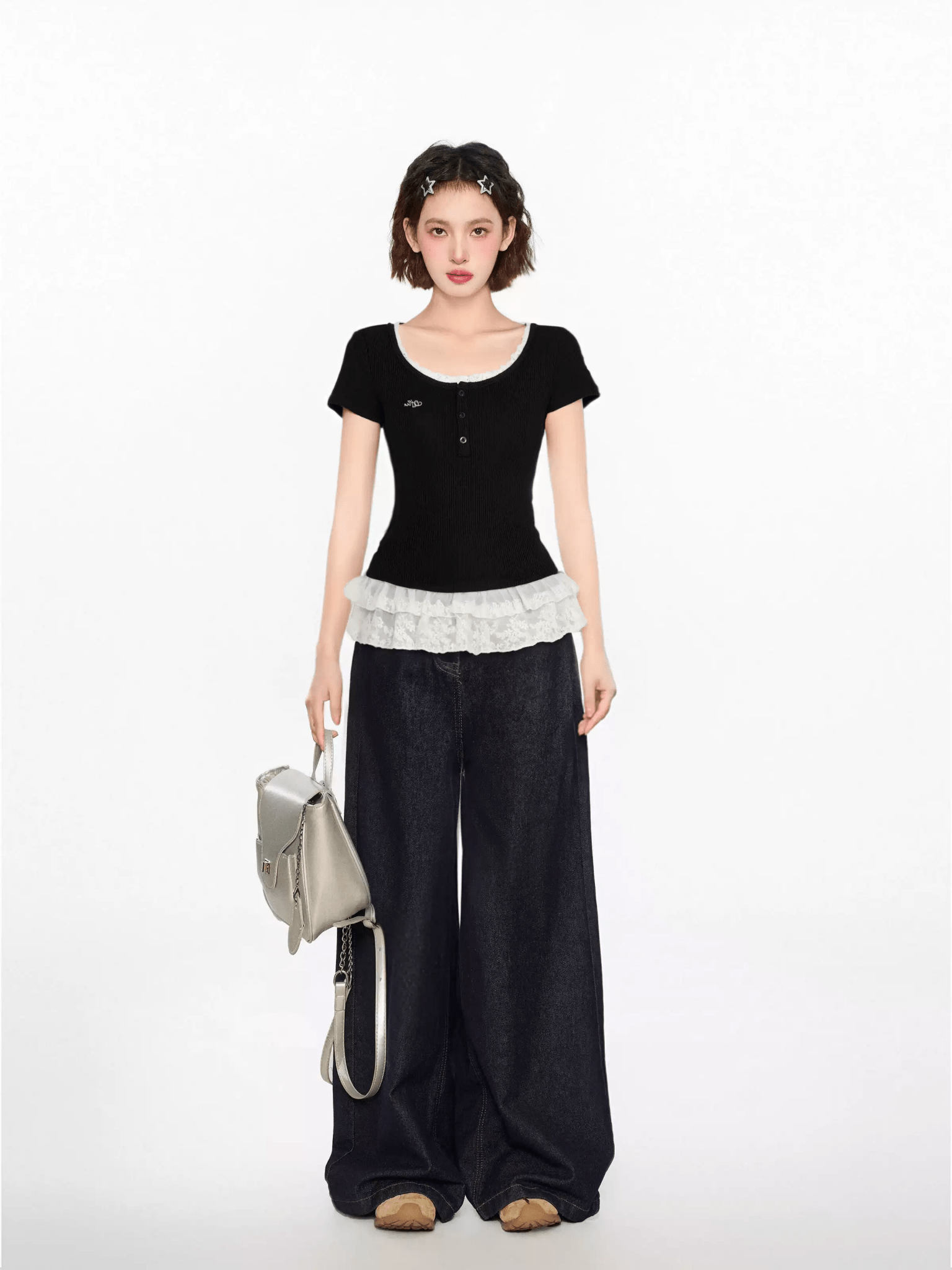 U - Neck Lace Trim Knit Crop Top - COPPING THREADS - CT Select