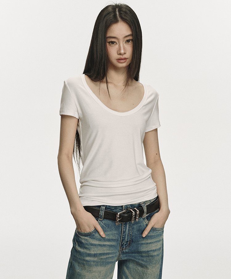 U - Neck Slim Fit Short Sleeve Tee - COPPING THREADS - Anna Aneae