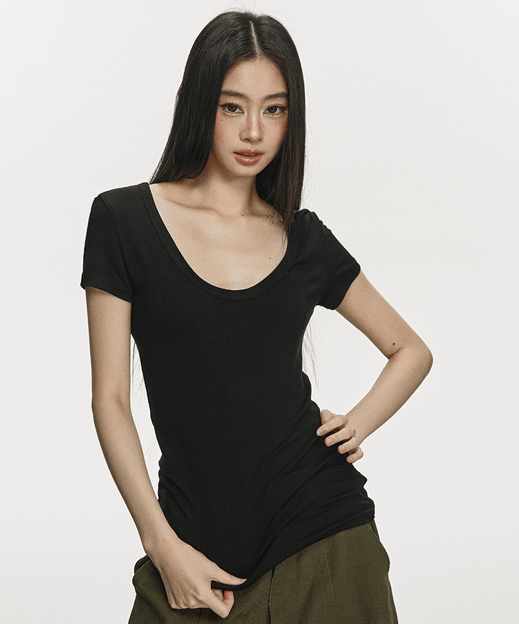 U - Neck Slim Fit Short Sleeve Tee - COPPING THREADS - Anna Aneae