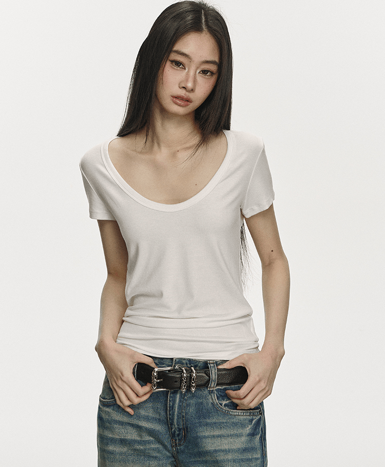 U - Neck Slim Fit Short Sleeve Tee - COPPING THREADS - Anna Aneae