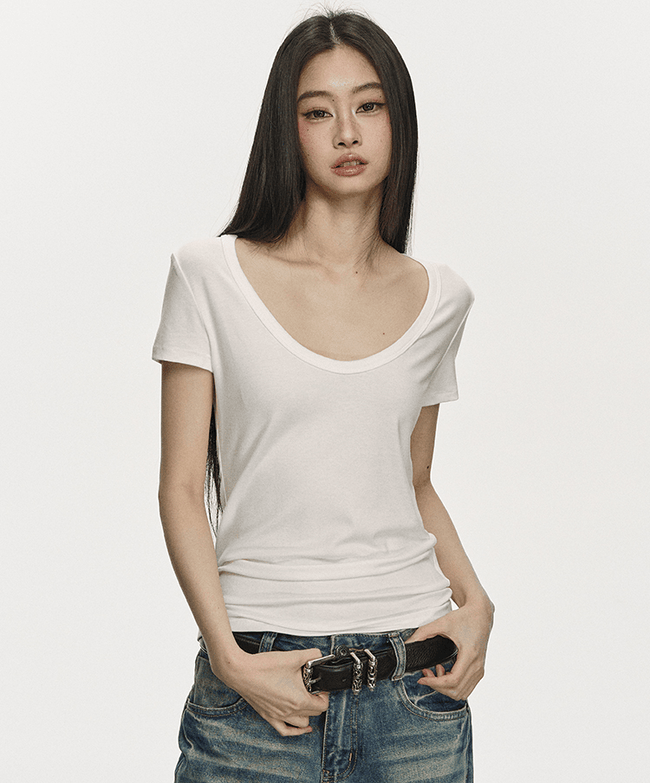 U - Neck Slim Fit Short Sleeve Tee - COPPING THREADS - Anna Aneae Hover Image