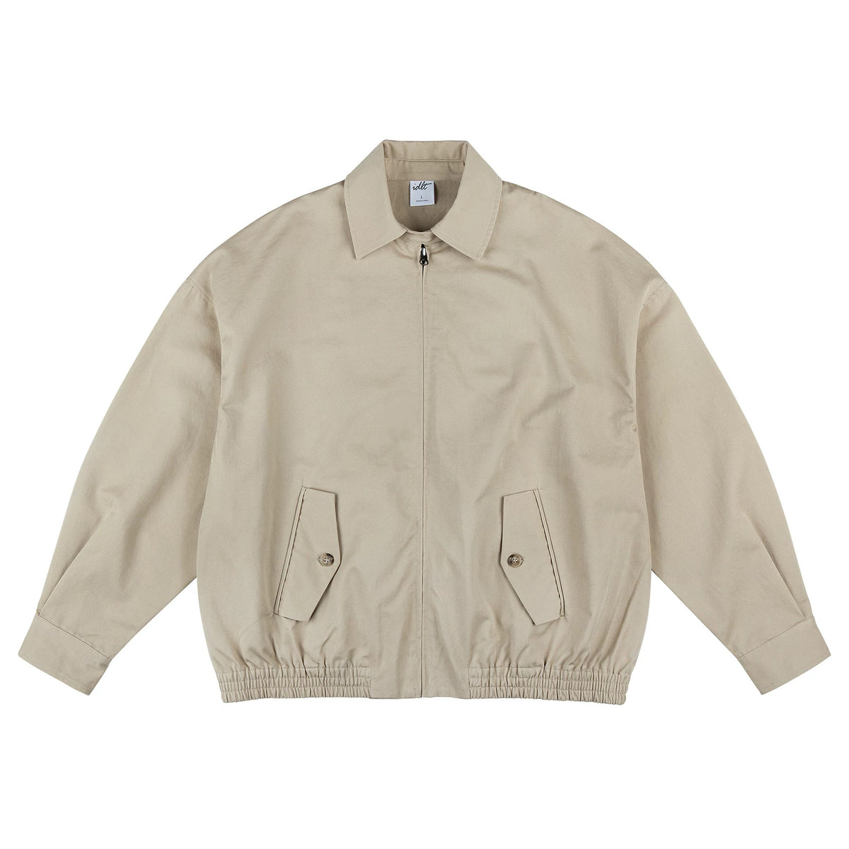 IDLT zip jacket, beige front.