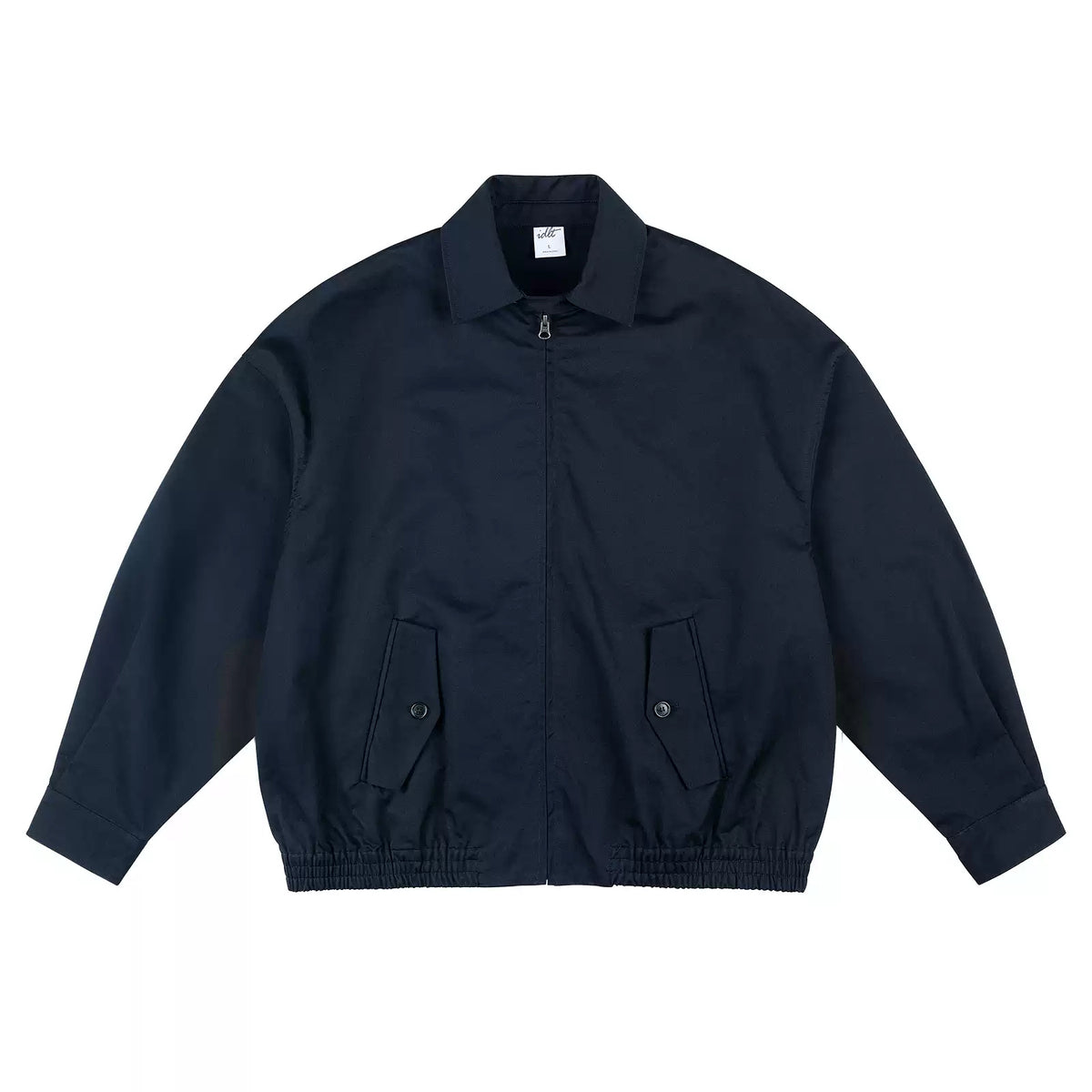 IDLT zip jacket, navy front laid flat.