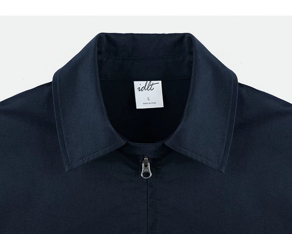 IDLT zip jacket, navy collar.