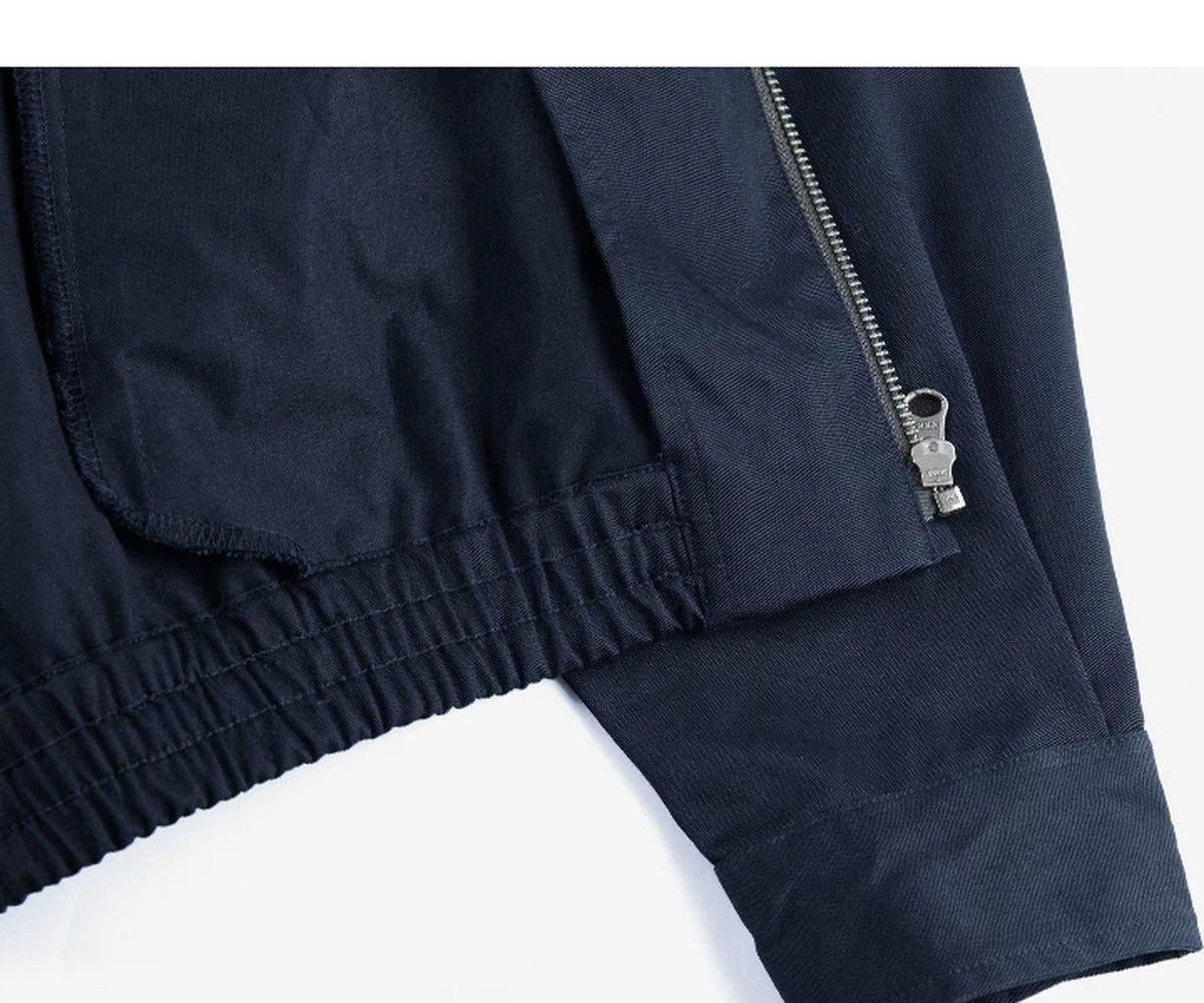 IDLT zip jacket, navy inner hem and cuff.