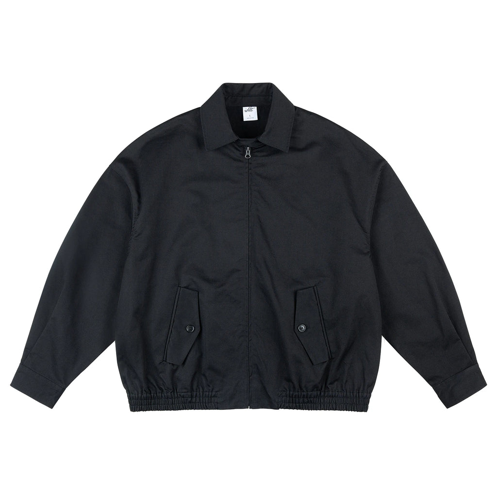 Boxy Harrington Jacket, black front view.