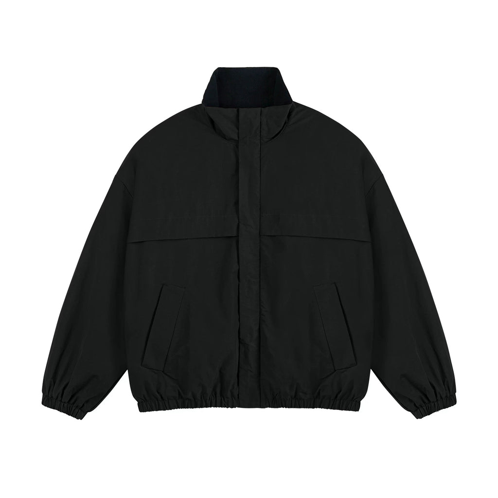 IDLT lined jacket, black front.