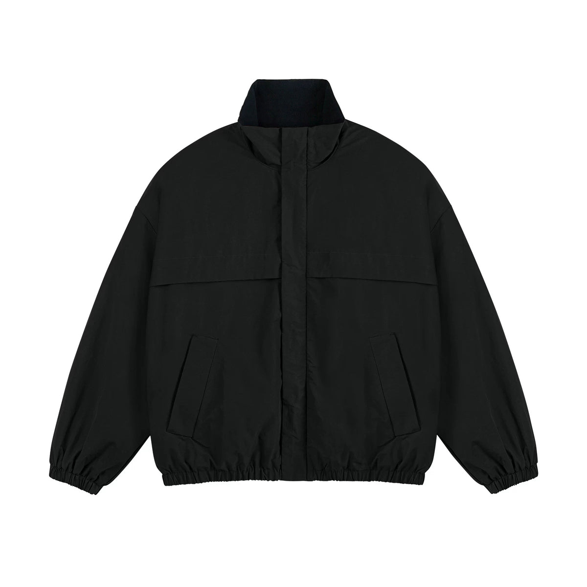 IDLT lined jacket, black front.