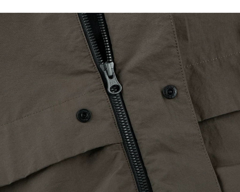 IDLT lined jacket, brown zipper and snaps.