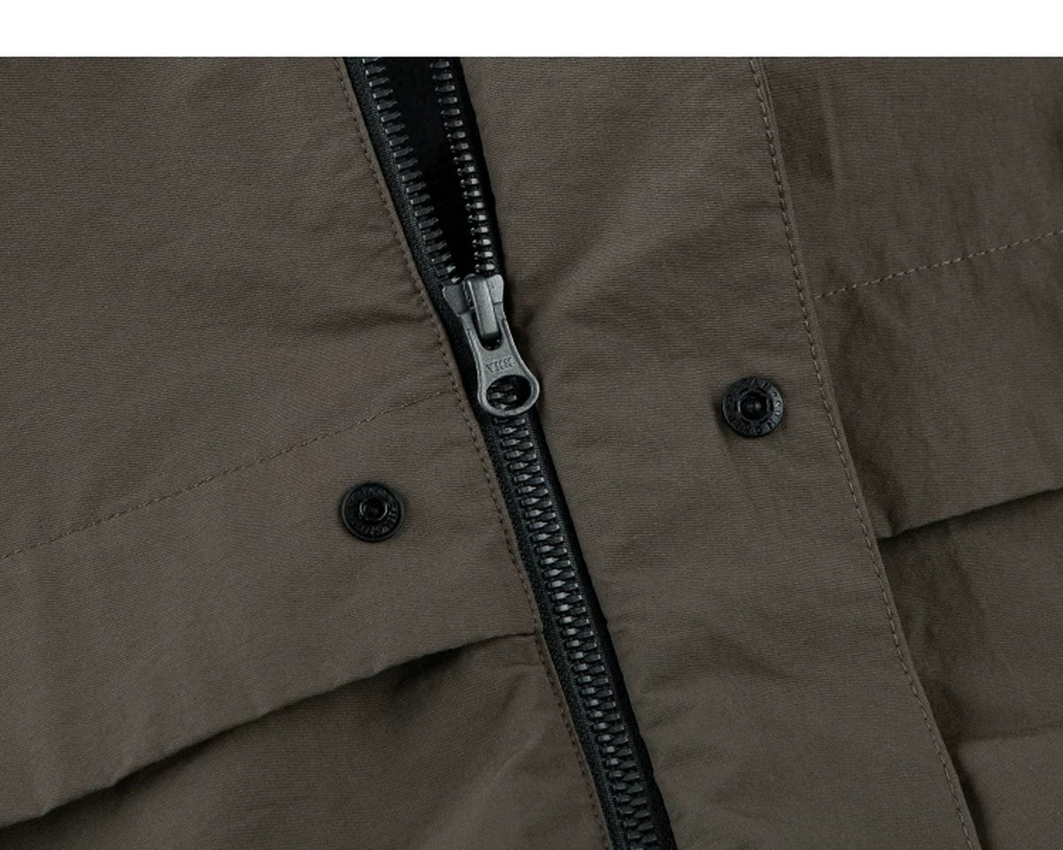 IDLT lined jacket, brown zipper and snaps.