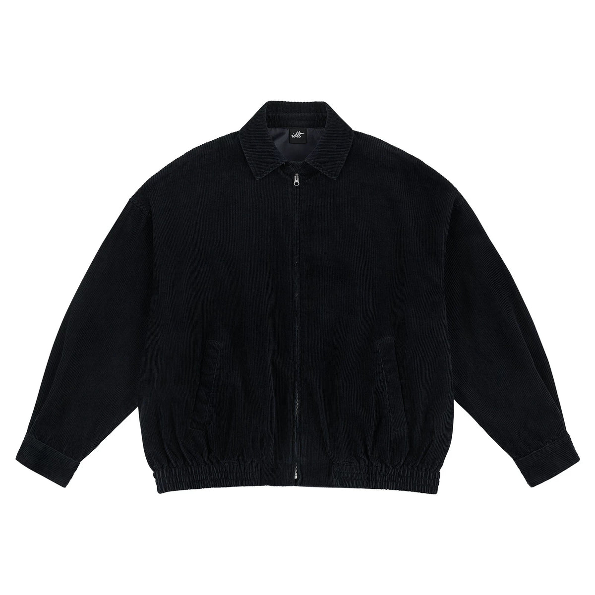 IDLT corduroy jacket, black front.