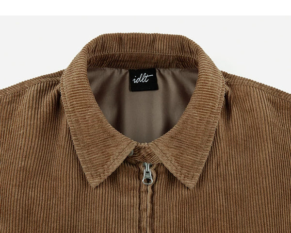 IDLT corduroy jacket, brown collar.