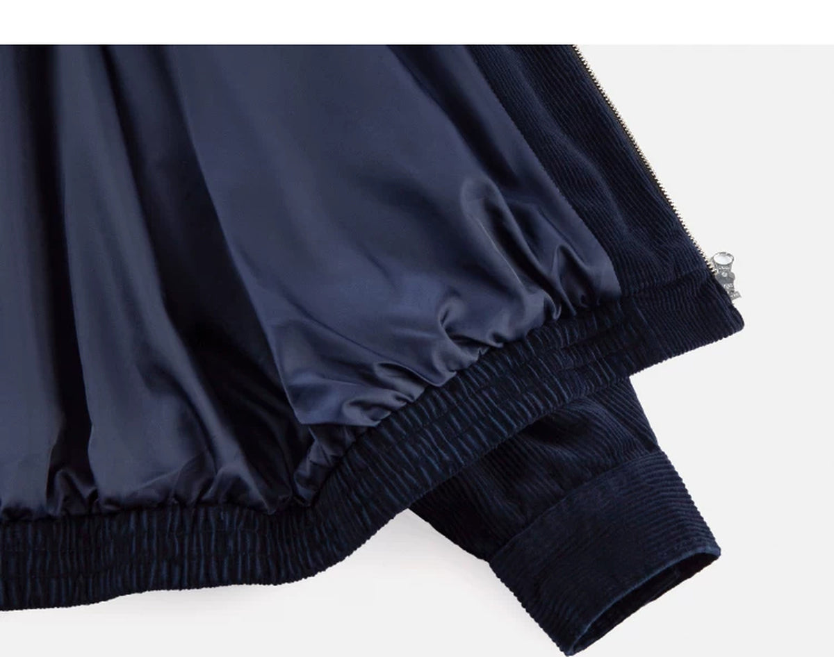 IDLT corduroy jacket, navy inner hem and cuff.