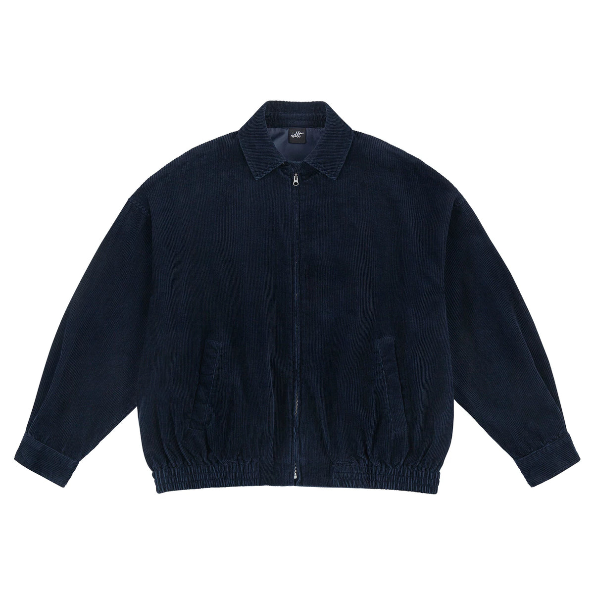 Washed Corduroy Harrington Jacket, navy front view.