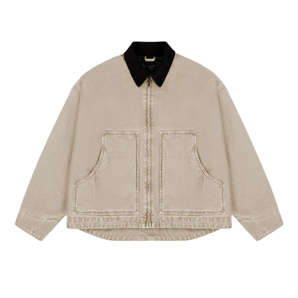IDLT work jacket, beige front.