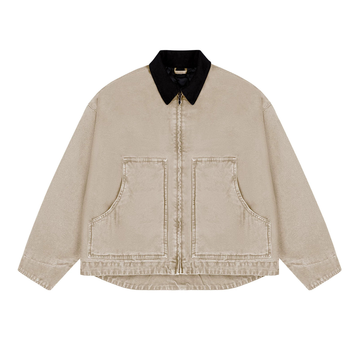 IDLT work jacket, beige front.