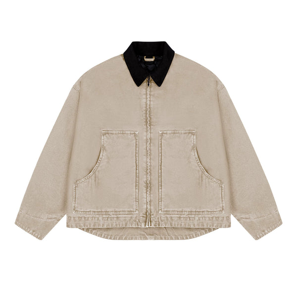 IDLT work jacket, beige front.