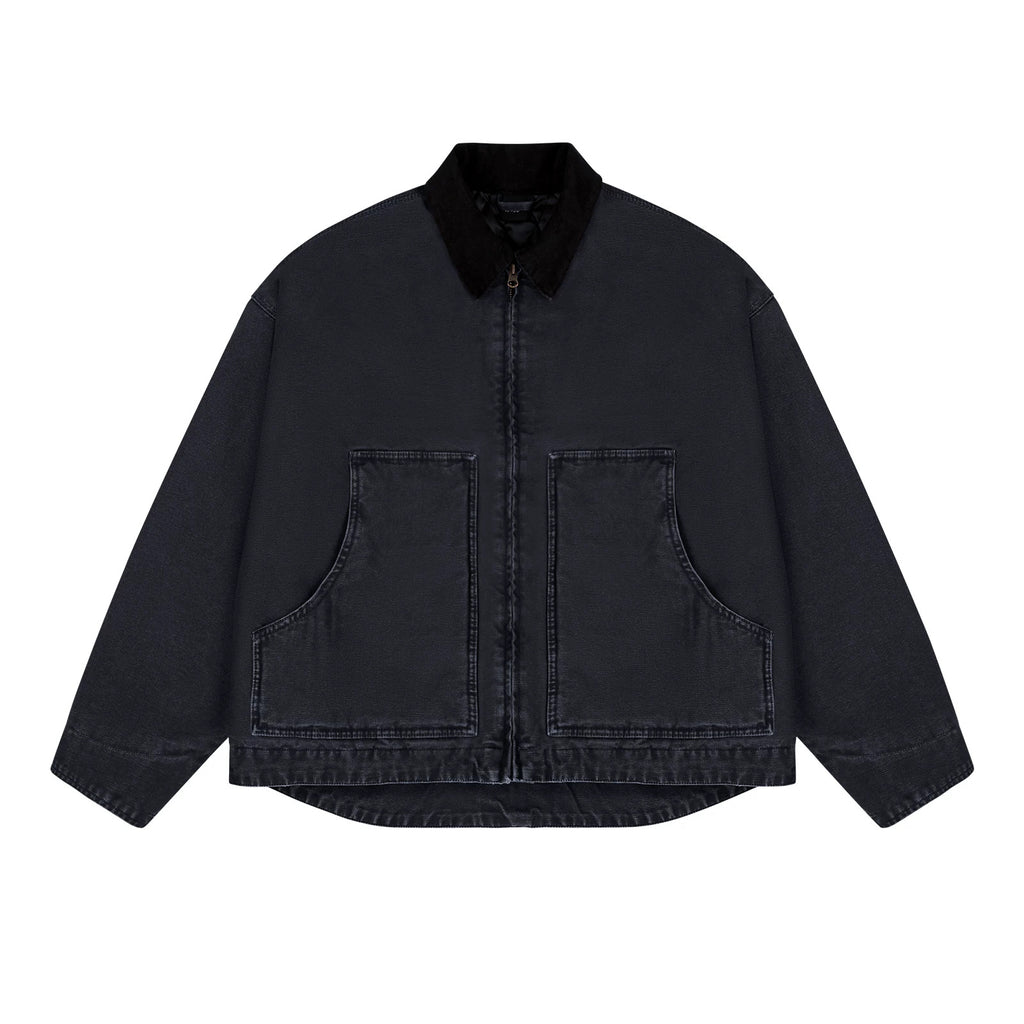 IDLT work jacket, dark blue front.