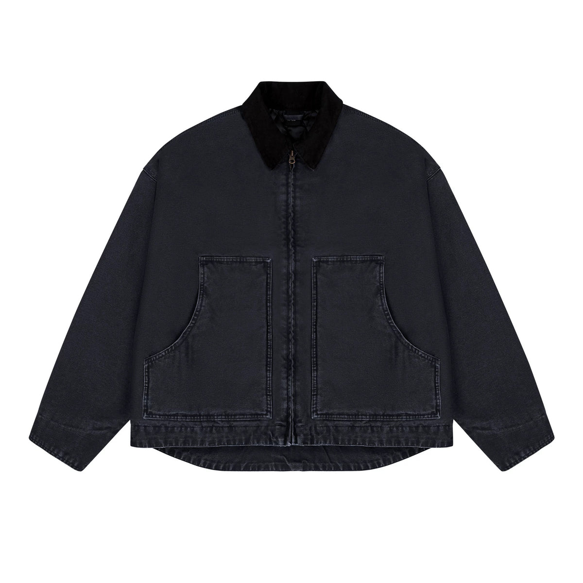 IDLT work jacket, dark blue front.