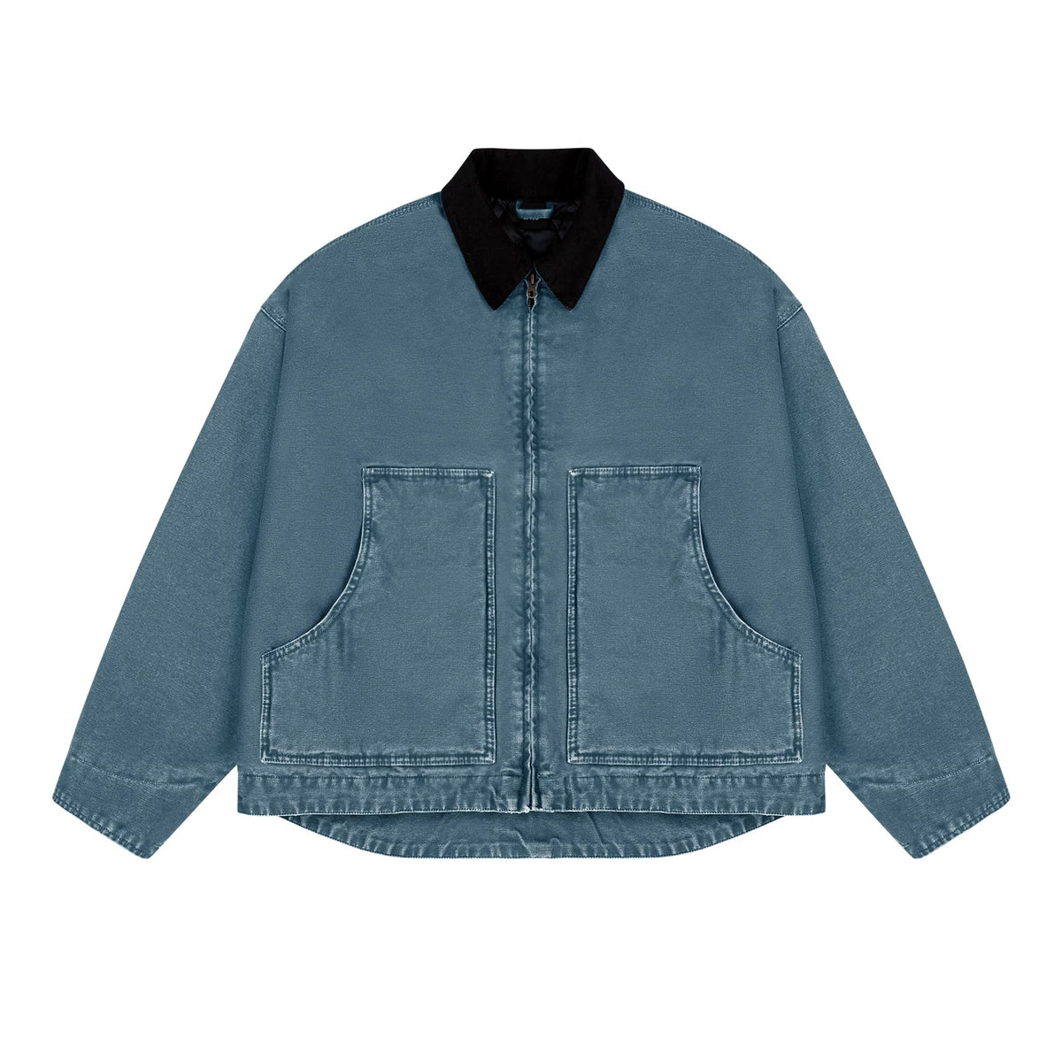 IDLT work jacket, blue front.