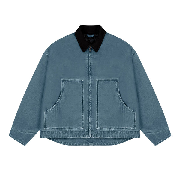 IDLT work jacket, blue front.
