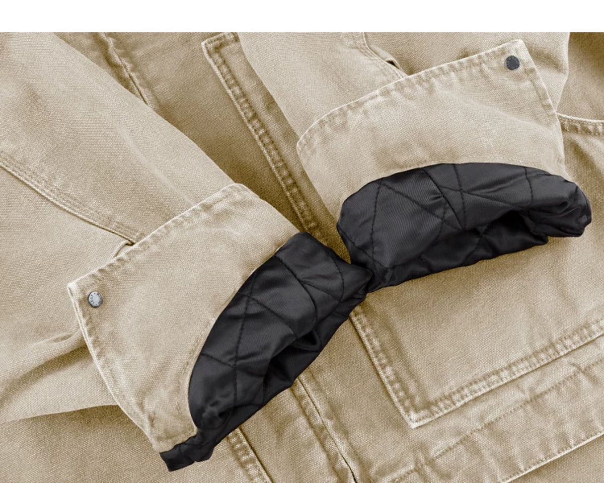 IDLT work jacket, beige quilted cuff lining.
